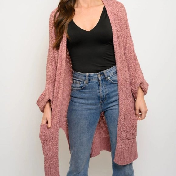 WOMEN'S LONG SLEEVE SIDE SLITS POCKETS CARDIGAN - Picture 2 of 4